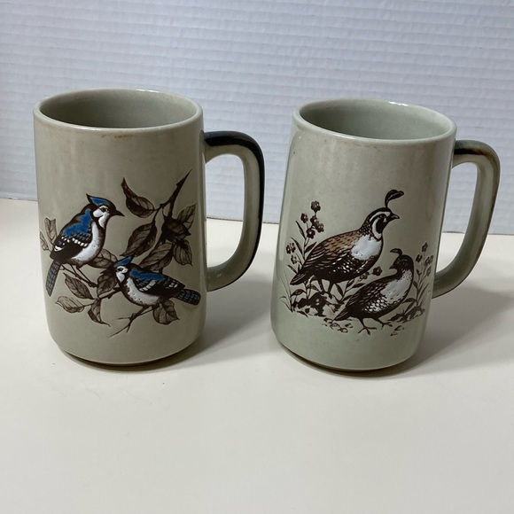 Otagiri Other - Otagiri Stoneware Bird Mugs Cups Blue Jay and Quail Japan Lot of 2 Vintage